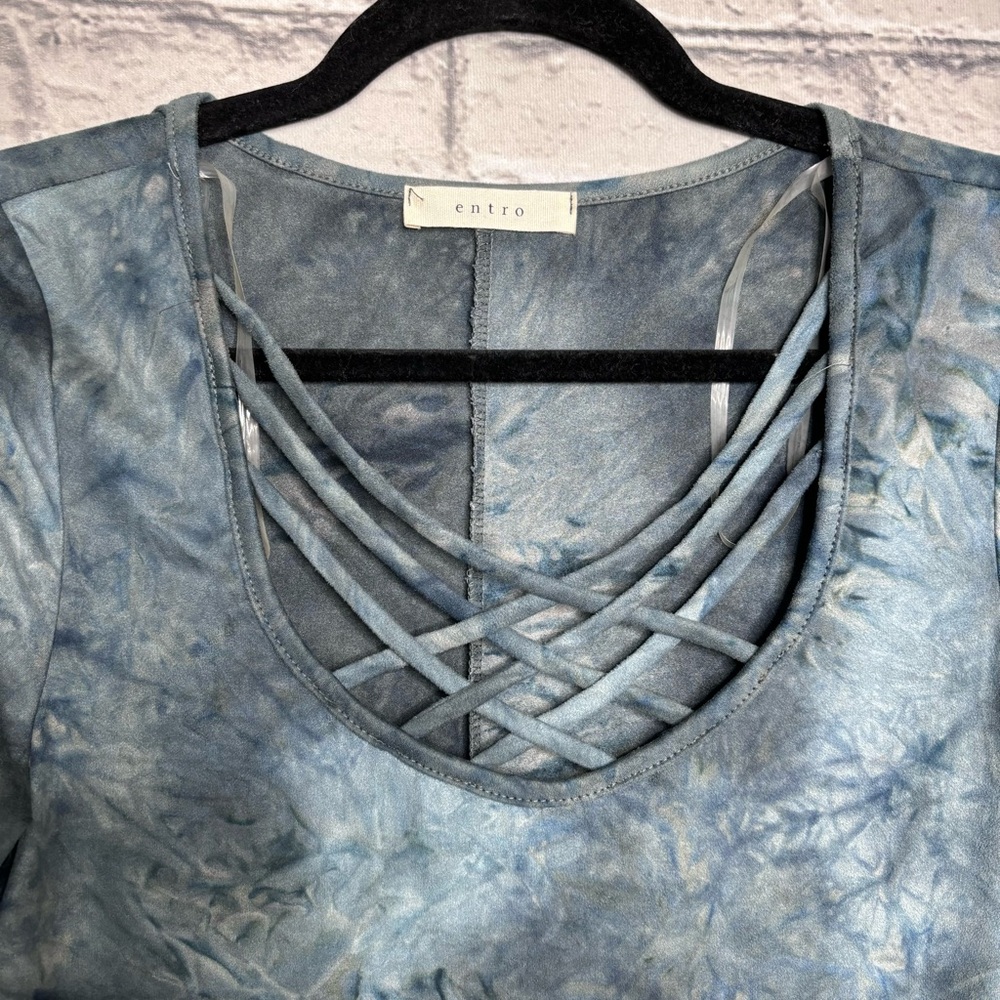 {💙2/$40💙NWOT Entro Long Sleeve Tie Dye Printed Faux Suede Dress Size Small - Picture 8 of 15